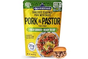 Old Hacienda Pork al Pastor | 100% Shredded Seasoned Pork with Sauce | Fully Cooked & Ready to Eat | 21g Protein | No Preservatives, Artificial Flavors or Colors | BPA Free Pouch | Pack of 1-8oz