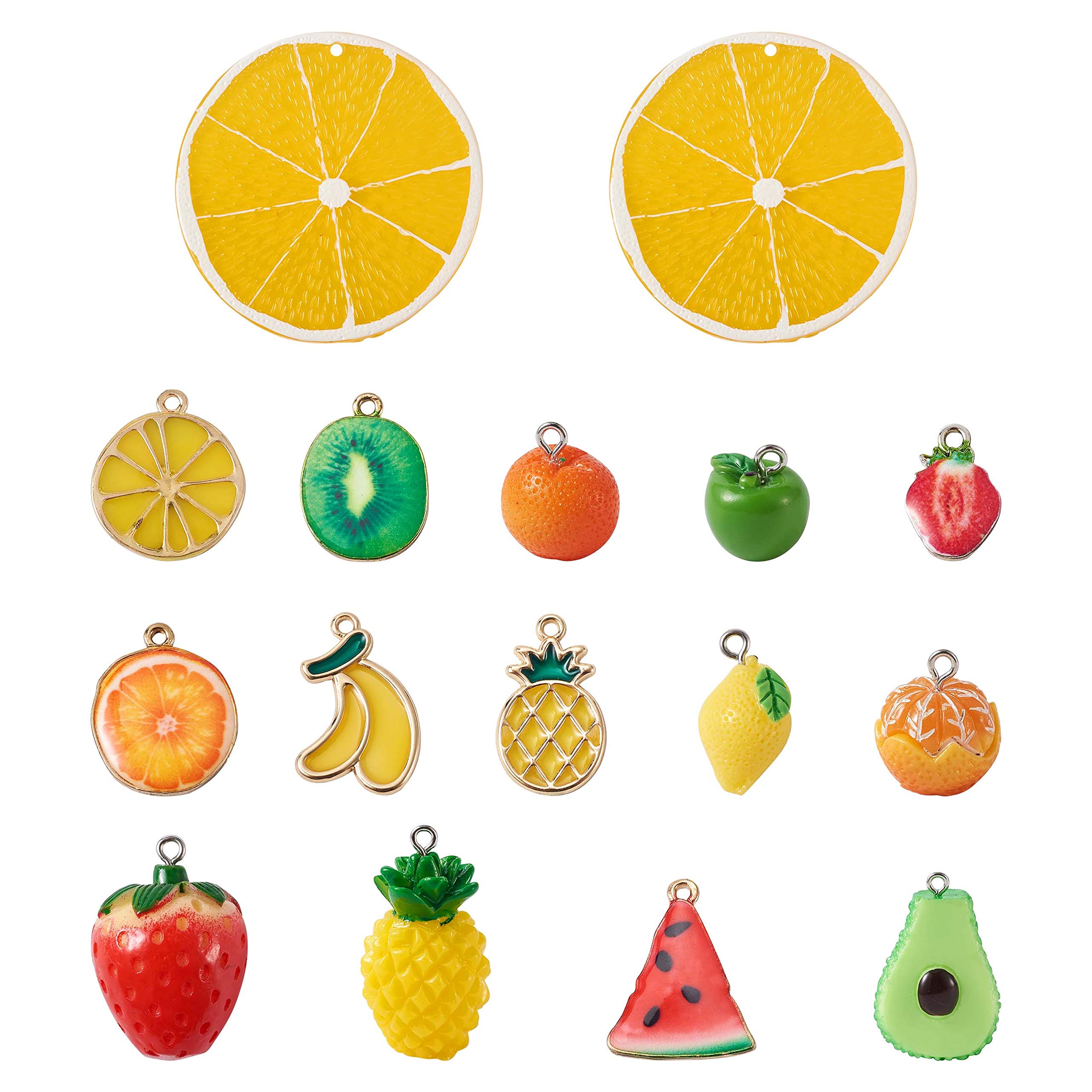 Beadthoven 30pcs Enamel Resin Fruit Theme Charms Kiwi Lemon Strawberry Pineapple Dangle Charms Pendant for Jewellery Necklace Keychain Making