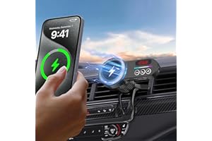 Magift Wireless MagSafe Bluetooth FM Transmitter Car Adapter[Magnetic Mounting Charger][magsafe car Mount][HiFi Bass Sound] Radio Receiver Bluetooth Transmitter Hands-Free Calling AUXIN Display