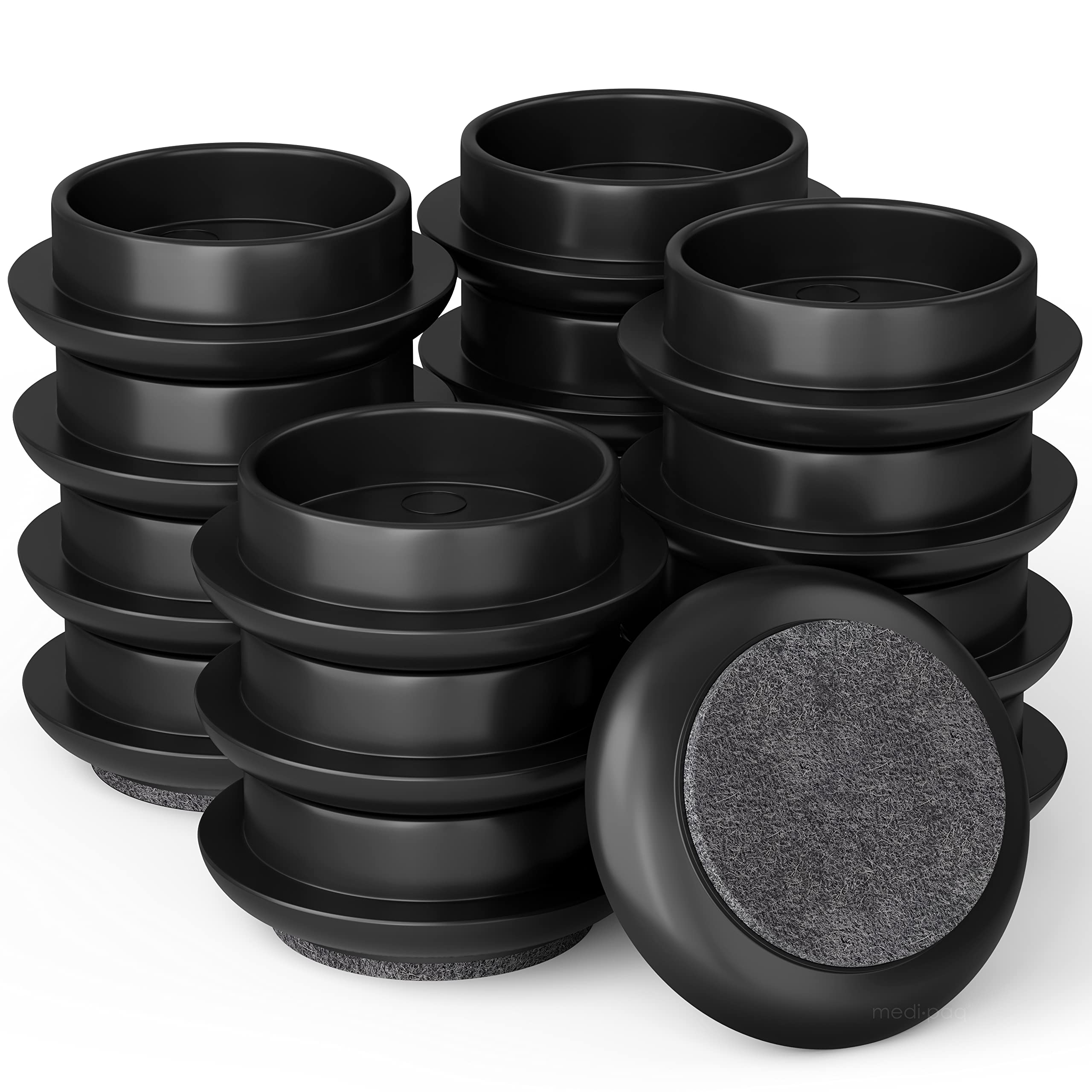 Medipaq Felt Castor Cups – 16x Small 44mm Black – Protects Wooden & Smooth Floors – Chair & Furniture Leg Protectors — image 1