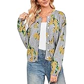 Women’s Floral Cardigan Sweaters Cute Fall Long Sleeve Lightweight Button Down Knit Open Front Cardigans Coat