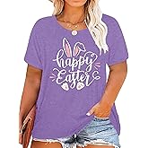 Plus Size Happy Easter Shirt for Women Funny Bunny Rabbit T Shirt Easter Holiday Tops Short Sleeve Tees