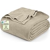 Utopia Bedding Khaki 100% Cotton Blanket [King Size - 90x108 Inch] 350GSM Lightweight, Soft and Breathable Thermal Blanket for All Seasons