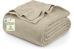 Utopia Bedding Khaki 100% Cotton Blanket [Queen Size - 90x90 Inch] 350GSM Lightweight, Soft and Breathable Thermal Blanket for All Seasons