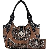 Western Style Berry Conchos Cowgirl Country Conceal Carry Purses Crossbody Handbags Women Shoulder Bags Wallet Set Brown