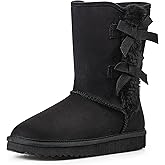 KRABOR Womens Suede Snow Boots Mid-Calf Winter Shoes with Side Bows