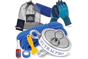 Mytracpro 2600 LBS Magnetic Fishing Kit 2-in-1 Double Sided Magnet (Blue) Heavy Duty Neodymium Fishing Kit with 8 MM High Strength Nylon Rope, Mesh Storage Bag, etc