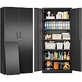 Metal Storage Cabinet with 2 Doors and 6 Shelves,Black Metal Cabinet with Lock,71" Lockable Garage Storage Cabinets,Locking F