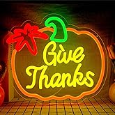 Thanksgiving Neon Sign Pumpkin Neon Signs Dimmable Fall Neon Sign for Wall USB Power Give Thanks Sign for Home Bar Salon Window Porch Front Door Thanksgiving Decorations