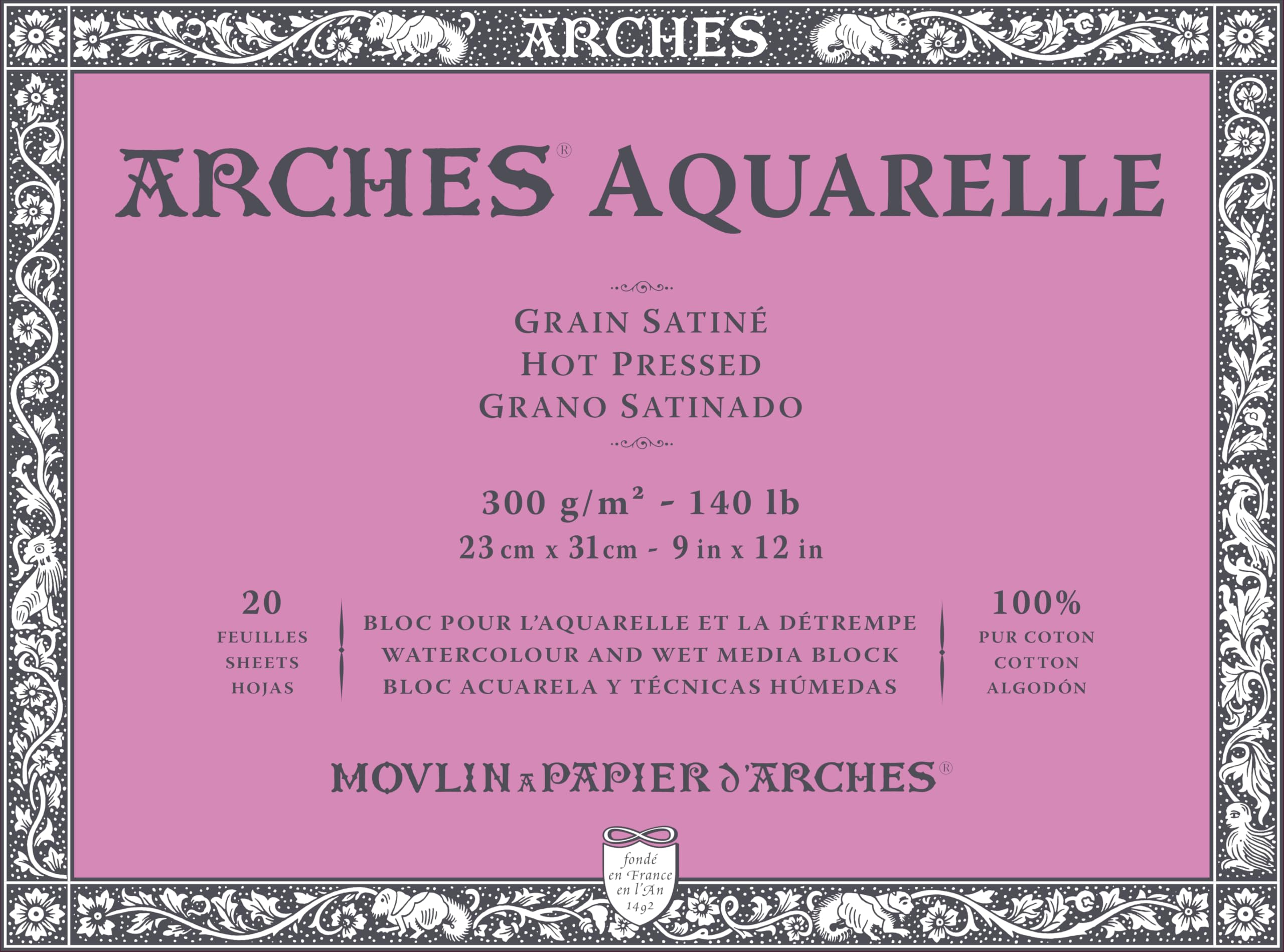 ARCHES Aquarelle 100% Satin 300g Glued Pad 4L 23x31 20 Sheets Natural White