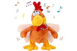 Cuteoy 13" Squawking Chicken Musical Stuffed Animal Plushies Walking Singing Waving Rooster Electronic Interactive Plush Toy Gifts for Kids Boys Girls Easter Christmas