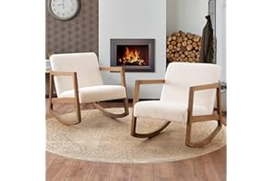 CDCASA Rocking Chair Nursery Set of 2, Teddy Fabric Upholstered Glider Chair for Nursery, High Backrest Modern Accent Chair Comfy Single Arm Chair for Living Room, Bedroom, Office