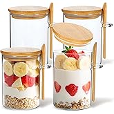 Wanmu 4 Pack Overnight Oats Containers with Lids and Spoons, 18oz Mason Jars Glass Storage Jars with Wide Mouth, Glass Food Storage Containers for Chia Pudding, Yogurt, Salad, Snacks, and Oatmeal