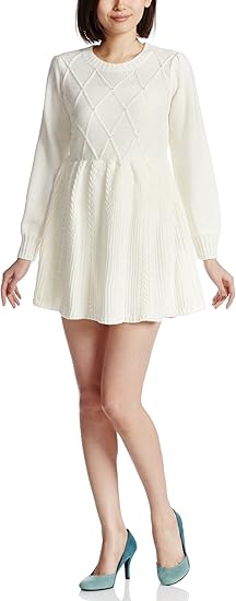 Amazon Co Jp アースミュージックアンドエコロジー Earth Music Ecology ビジューフレアニット ワンピース 長袖 he1010 100 Ivory F 服 ファッション小物