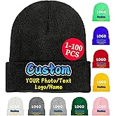 Custom Beanie Hats Bulk, Personalized Winter Knitted Hat for Men Women Unisex, Customized Knit Hats with Logo Text Photo Classic Design, Custom Caps Ideal Funny Gifts(01-Black)