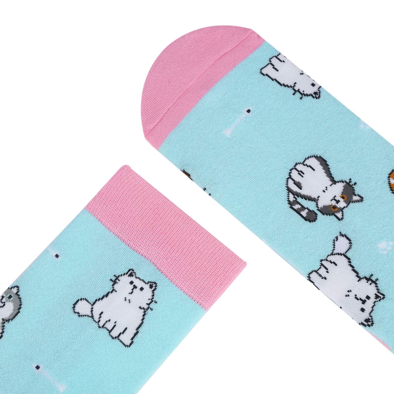 Dogs Cats Socks Novelty Womens Funny Cute Animal Crew Socks Cotton Colorful Crazy Cosy Dress Socks (LighrBlue)