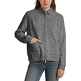 HOWALOOK Womens Ribbed Zipper Cardigan Sweater Casual High Neck Long Sleeve Knit Jackets Tops Outwear Coat with Pockets