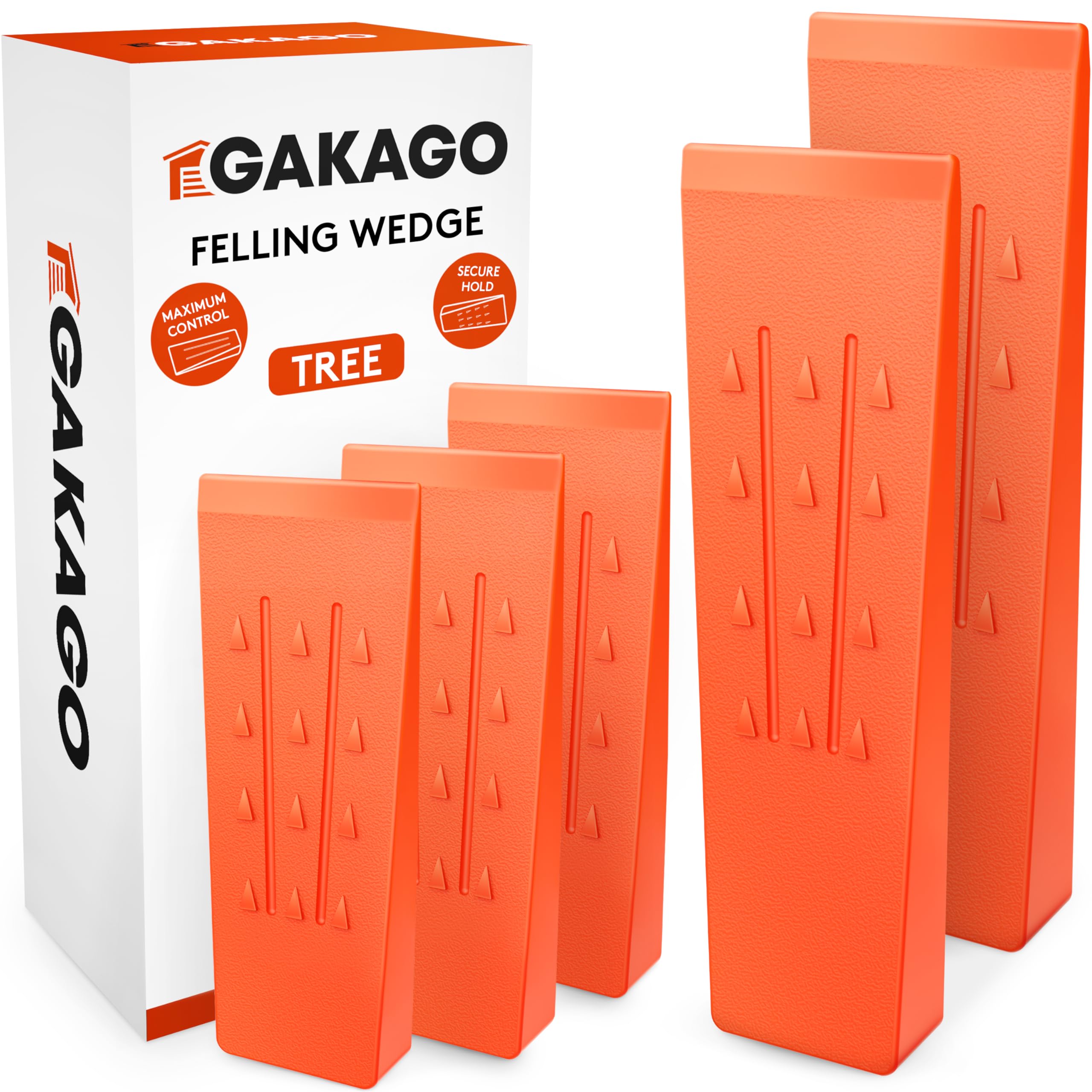 Gakago felling wedge set (pack of 5) - Non-slip plastic wedges with barbed scales and profiled grain - Extremely impact-resistant & frost-resistant in eye-catching orange signal colour
