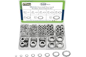 Vifmy External Tooth Lock Washers Assortment Kit(500 Pack),M2.5 M3 M4 M5 M6 M8 M10 M12 Metric 304 Stainless Steel External Star Washer Sets