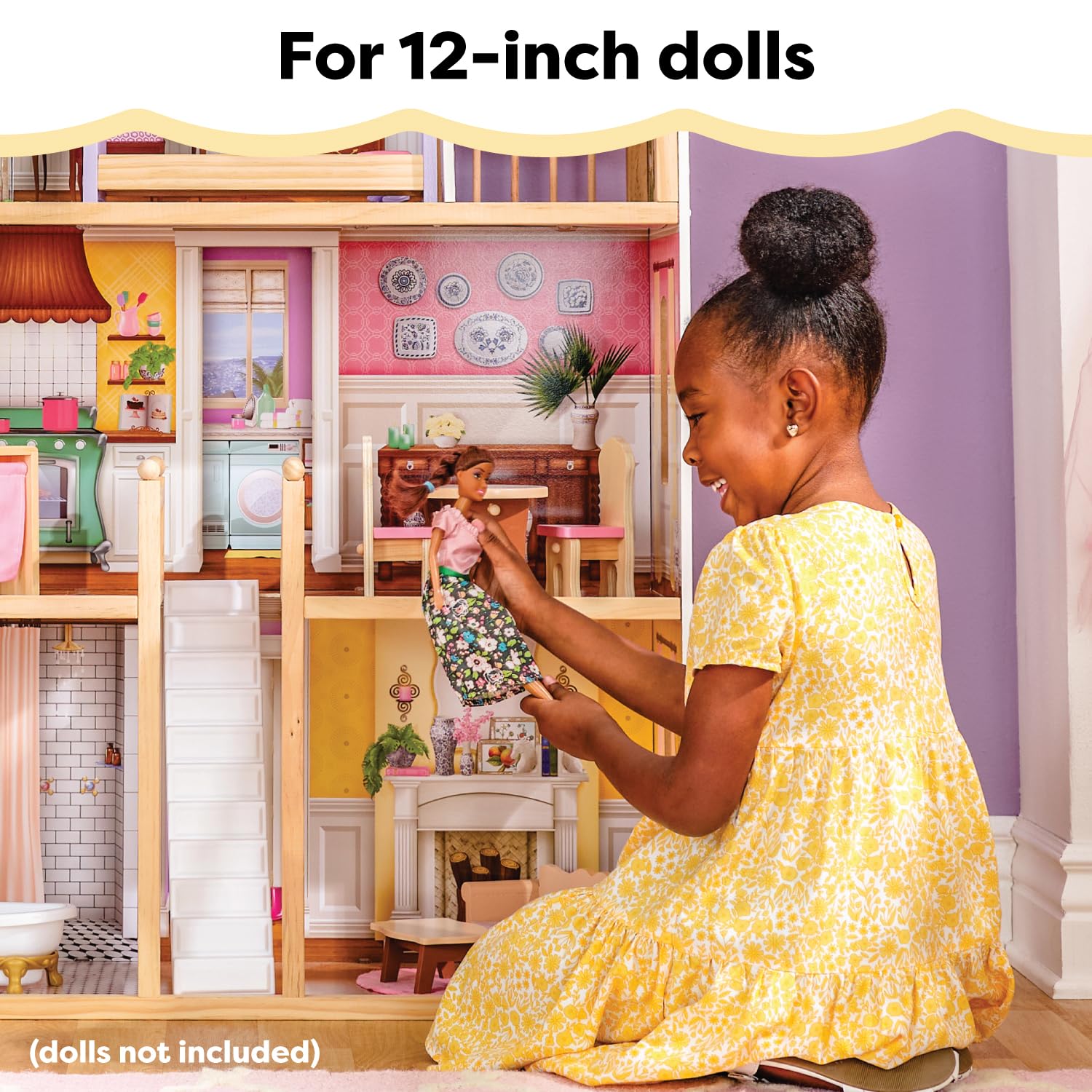 KidKraft Charlotte Classic Wooden Dollhouse with 14-Piece Accessory Set, for 12-Inch Dolls