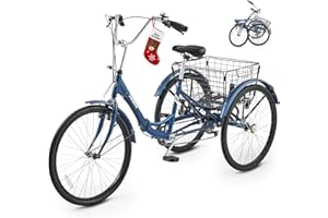 VIRIBUS Folding Tricycle for Adults, 7 Speed Foldable Adult Tricycle with Removable Wheeled Basket, Folding 3 Wheel Bikes for Adults Men Women Seniors 24 26 inch, Collapsible Trike 330 LB.