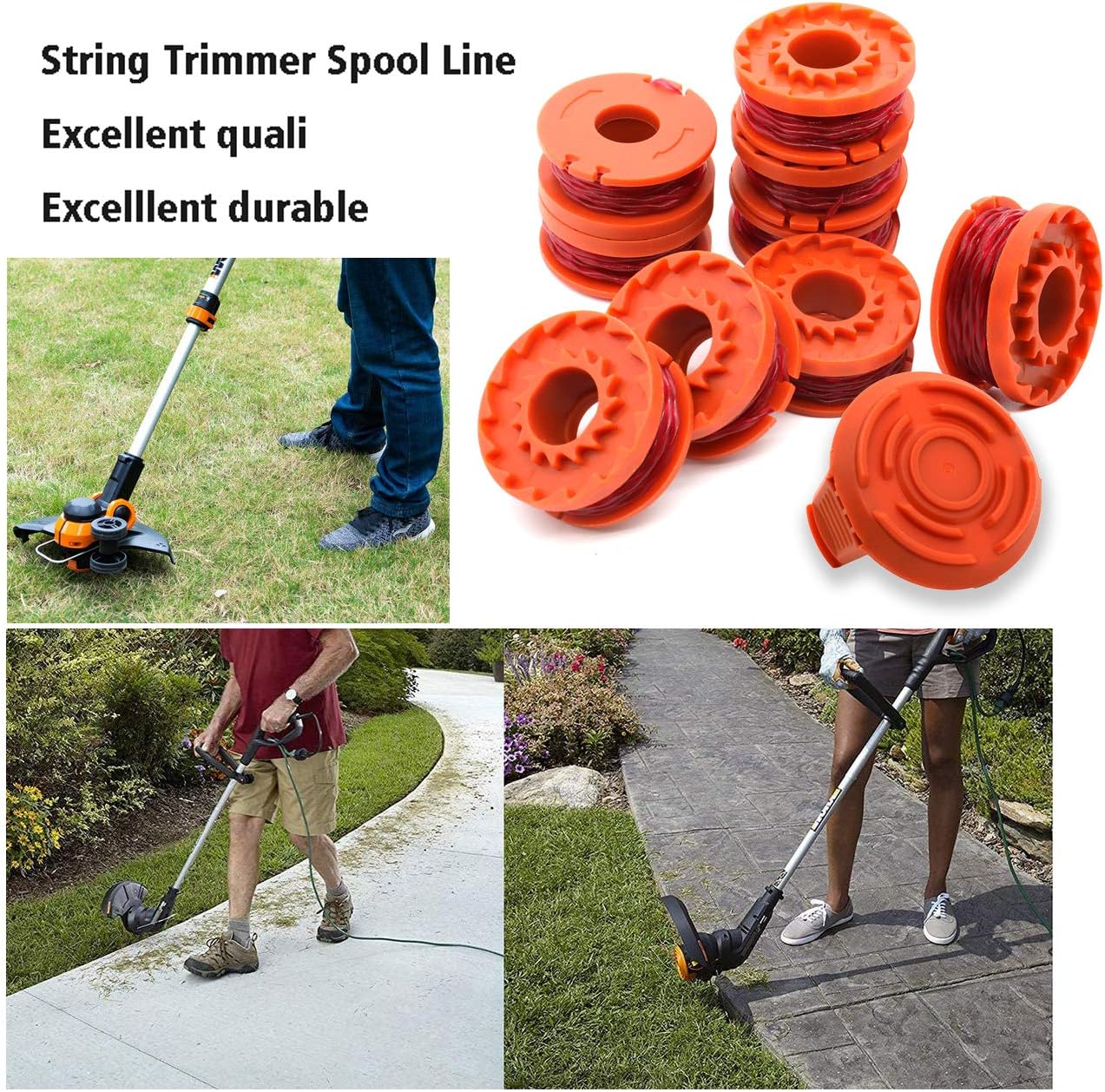 TIOIT Wa0010 Replacement Trimmer Spool line for Worx WG154 WG163 WG180 WG175 WG155 String Trimmer Weed Eater, Weed Wacker Spool Replacement Parts 10ft 0.065 ”Trimmer Line Refills (9 Spool 1 Cap) : Garden & Outdoor