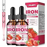 Liquid Iron Supplement for Women Men & Kids Multivitamin Iron Drops with Folate, Vitamin C, B6, B12, Zinc for Anemia, Iron Deficiency, Blood Builder, Energy - Natural Strawberry Flavor, Vegan 4 Fl Oz