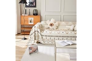 HANDONTIME Sofa Covers Khaki Couch Covers for Dogs Geometric Couch Covers for 3 Cushion Couch Sofa Pet Friendly Beige Loveseat Covers Boho Aesthetic Futon Cover Chenille Couch Cover Blanket, 71" X134"