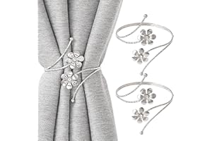 2PCS Tie Backs for Curtains, Silver Metal Flower Curtain Tiebacks, 12 inch Bendable Decorative Drapes Holders for Home Office