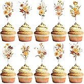 Rngmsi Wildflower Party Cupcake Toppers Decorations, 40PCS Flower Birthday Party Cake Decor, Floral Cupcake Toppers for Baby Shower Bridal Shower Wedding Supplies