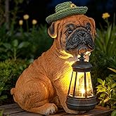 IDEA SHOW Solar Dog Outdoor Garden Statue with Lantern, French Bulldog Figurine with LED Lights, Lawn Decor for Patio, Yard Ornament, Unique Valentine's Day Birthday Gift for Women Mom Gardener