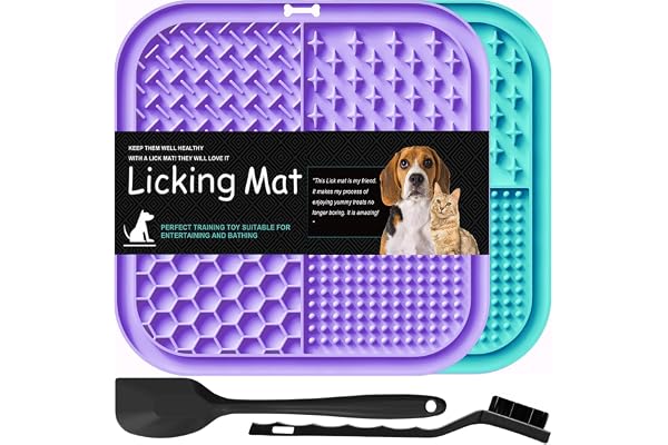 2 Pack Licking Mat for Dogs & Cats with Suction Cups, Dog Slow Feeder Lick Pat for Anxiety Relief, Dog Toys Feeding Mat for B
