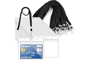MAILETO 30Pcs Clear Plastic Horizontal Name Tags Badge ID Card Holders and 30Pcs Black Flat Neck Lanyards with Swivel Hook