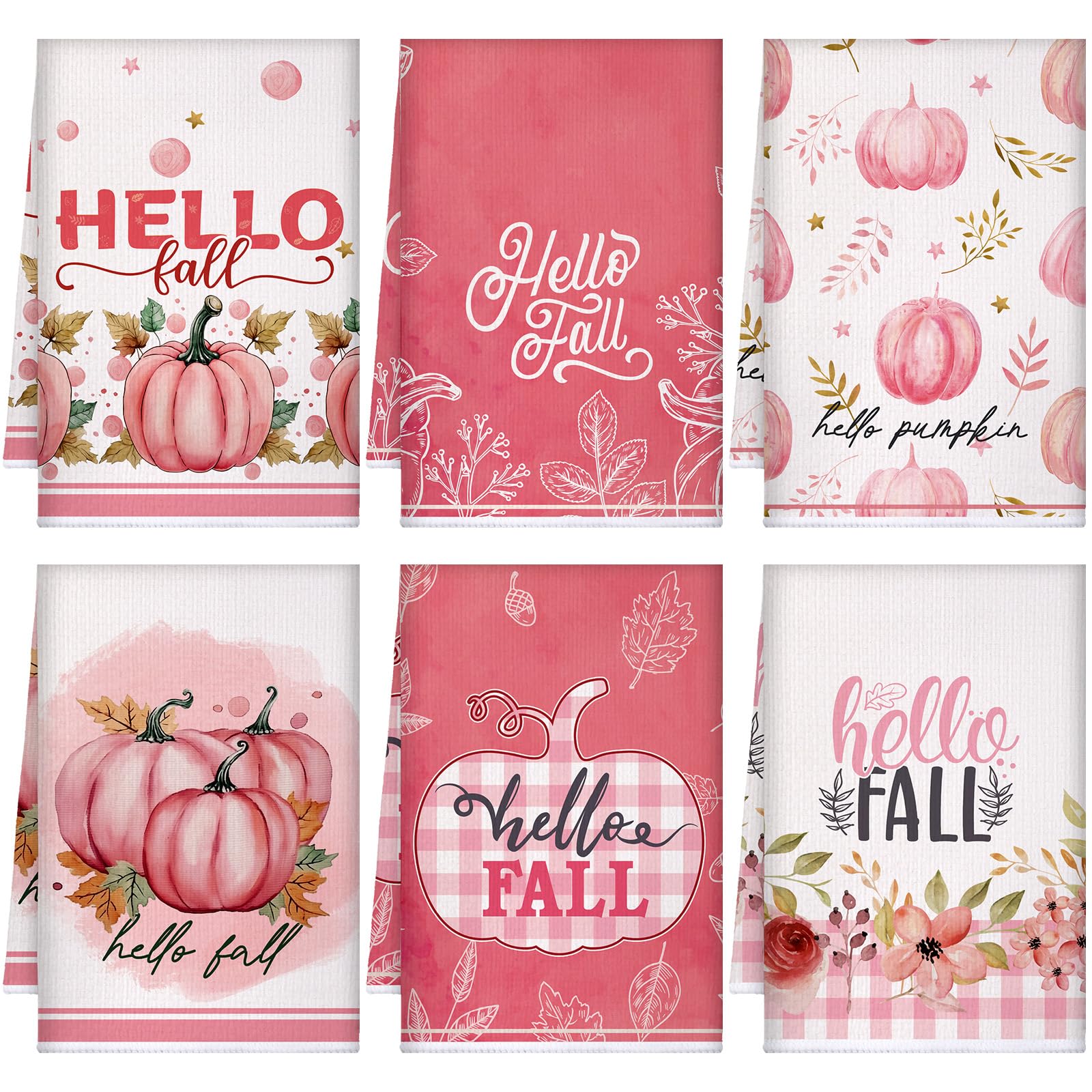 Photo 1 of Bencailor 6 Pcs Fall Kitchen Towels Pumpkins Thanksgiving Dish Towels Maple Leaf Tea Reusable Hand Autumn Absorbent Cloth, 15.75'' x 23.62''(Pink,Pumpkin)