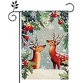 Winter Reindeer Snowflake Garden Flag for Outside Christmas Deer Welcome Yard Flag 12x18 Inch Double Sided Burlap Holiday Farmhouse Outdoor Flag Home Decoration