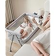 AirClub Bassinet Bedside Sleeper, Baby Crib for Newborn, Baby Bassinets Bedside Sleeper with 4 Auto-Lock & Adjustable Height, Breathable Mesh & Mattress, Bedside Bassinet