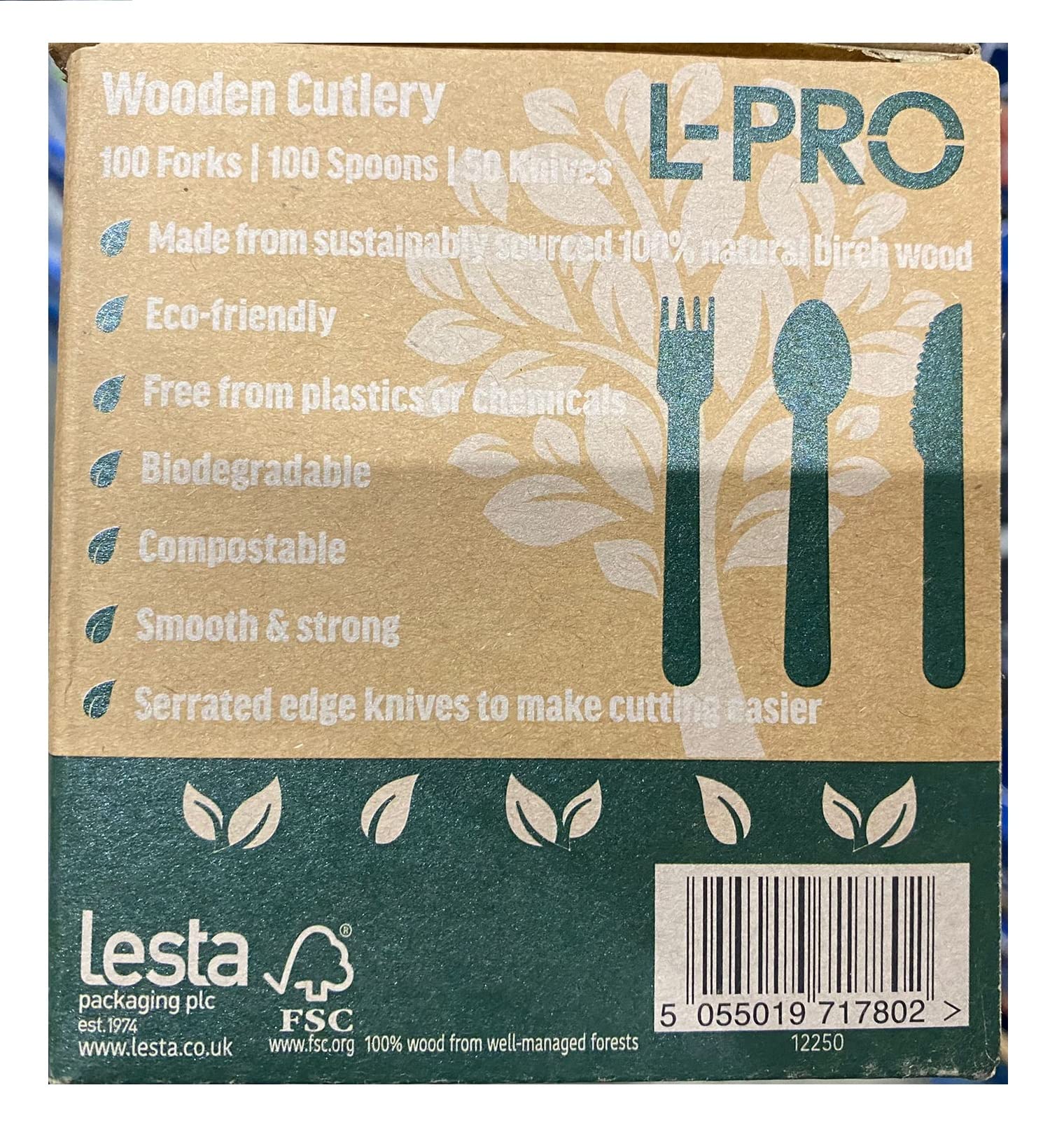 L PRO Wooden Cutlery Variety Pack 250 Ct