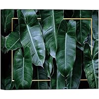 SIGNWIN Canvas Wall Art Tropical Green Fern Leaves Foliage with Gold Square Botanical Plants Digital Art Modern Art Beach Closeup Relax/Calm for Living Room, Bedroom, Office - 12x18 inches