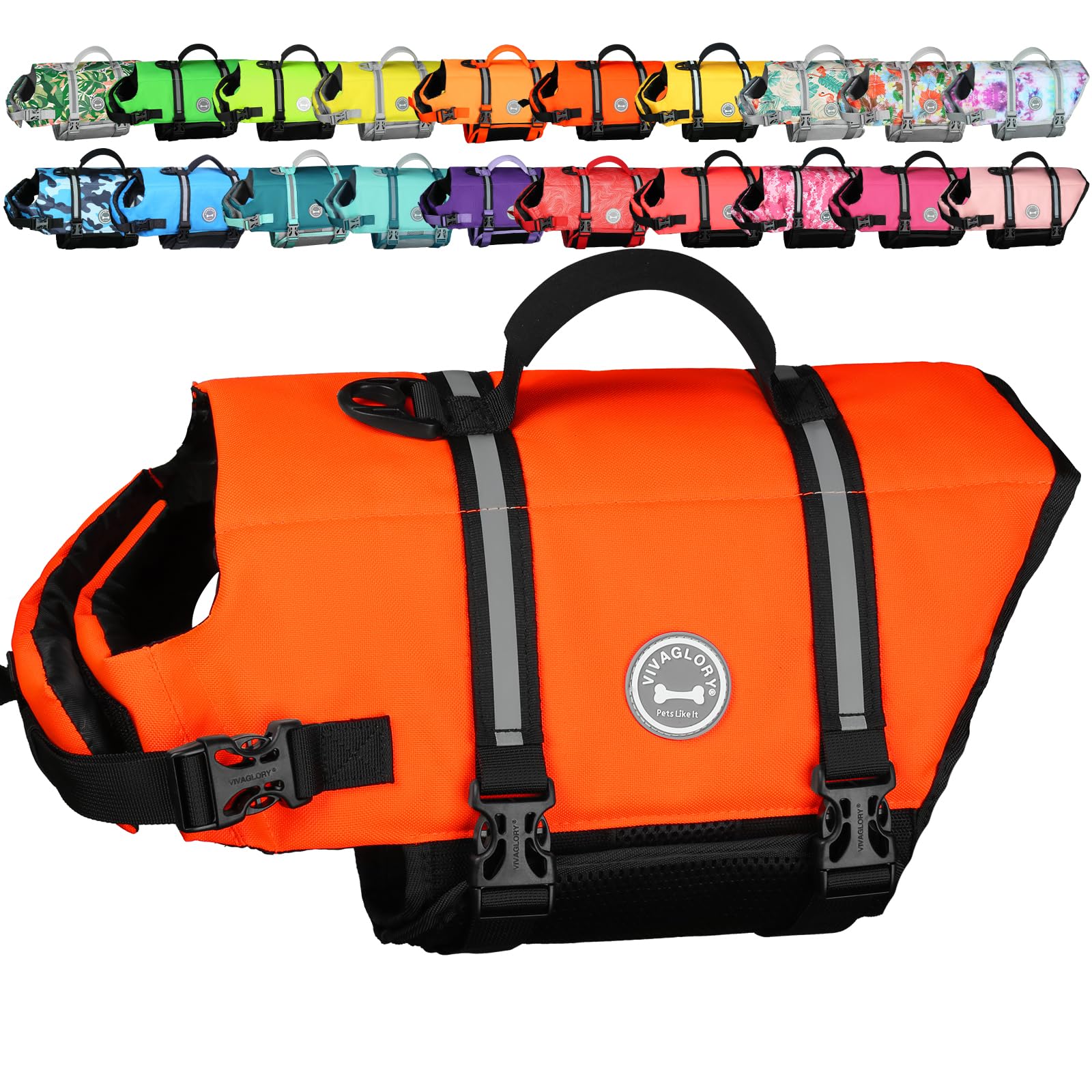 VIVAGLORY Rip Stop Dog Life Jacket, Buoyancy Aid with Handle, Buoyancy for Doggy, Dog Life Jacket for Swimming & Boating, XS, Bright Orange โ image 1