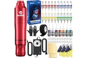 Tattoo Gun Kit Kooba Complete Tattoo Machine Set with Professional Rotary Tattoo Pen Regulator Power and 20Pcs Cartridges Needles 7 Kinds of Tattoo Ink Supplies for Beginners Tattoo Artists (Red)