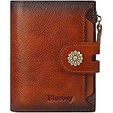 Blucoay Wallet Women,RFID Blocking Leather Womens Wallet Bifold Compact Card Holder Small Wallet for Women with Removable ID Window Brown