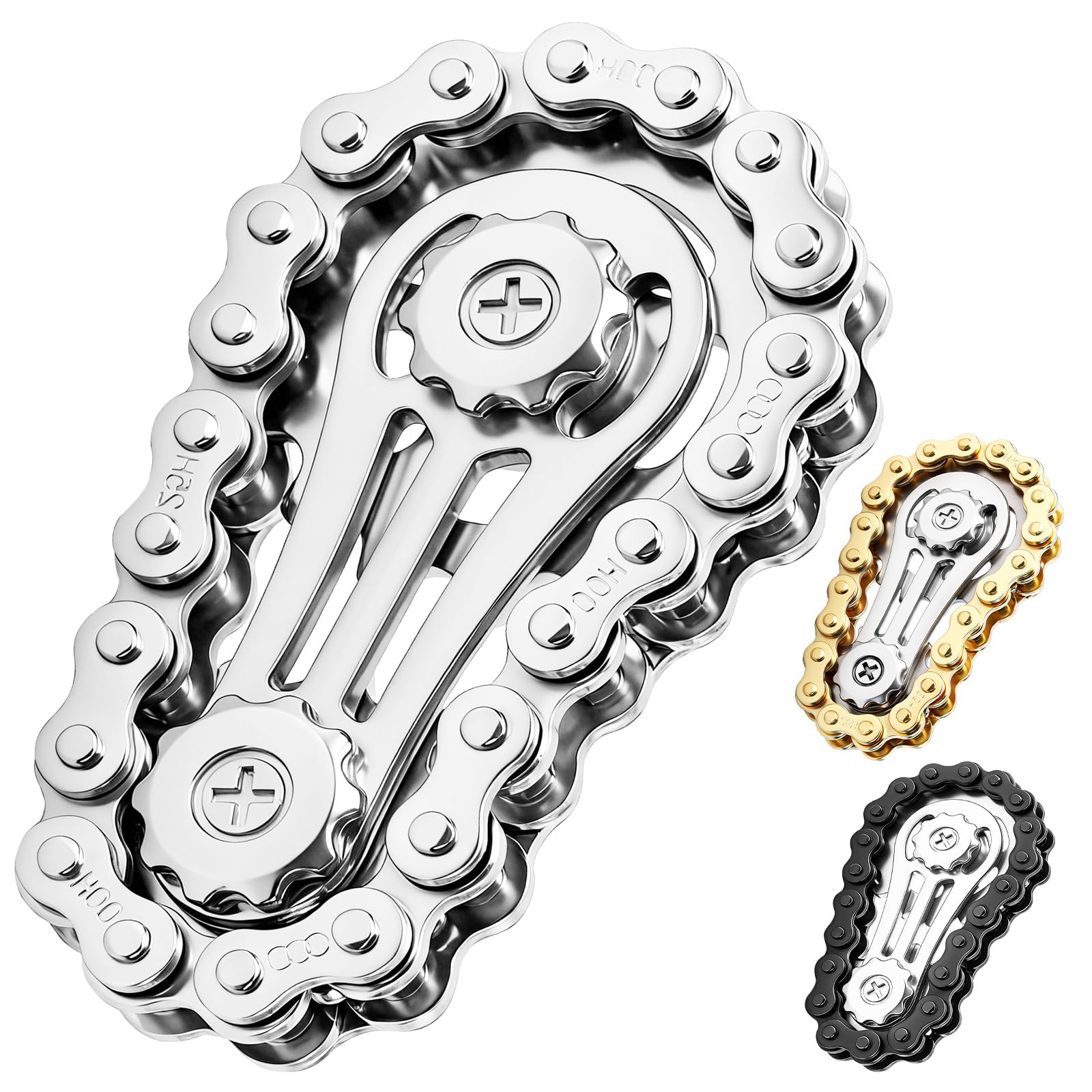 3Pcs Fidget Sprocket Chain Spinner, Finger Hand Spinner Fingertip Gyro, Hand Fidget Rotating, EDC Stress Relief Hand Roller Kinetic for Kids, Adults, Autism, ADHD
