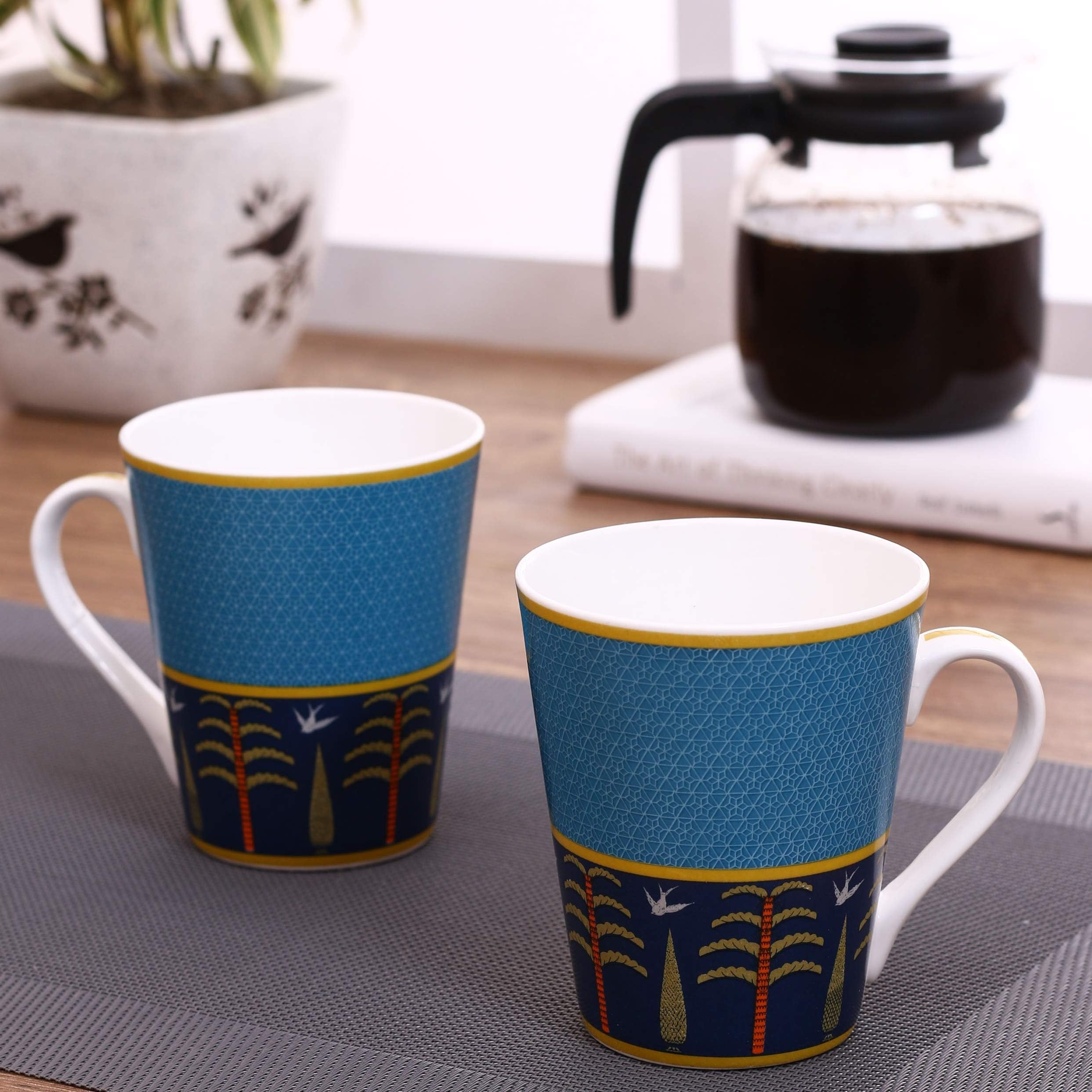 India Circus Floral Ceramic Tea, Milk or Coffee Mugs (Set of 2) 300ml Each, Multicolor, can be Used to Gift to Loved Ones (IC-MM2-CC9)