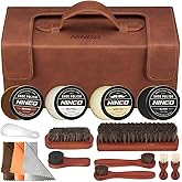 NINGO Leather Shoe Polish Kit, 16pcs Shoe Shine Kit with 6 Horsehair Brushes, 3 Black Brown Neutral Shoe Polish & Mink Oil