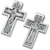 925 Sterling Silver Orthodox Cross Necklace - Double-Sided Large Greek Cross Pendant with Jesus Christ Crucifix & Virgin Mary - Eastern Christian Religious Jewelry for Men Women - Handmade