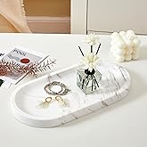 Denique Natural Marble Bathroom Tray, 12"x6" Vanity Tray White Marble Decorative Tray, Countertop Organizer for Perfume & Candles, Jewelry Dish Ring Holder for Bathroom Counter, Vanity, Dresser