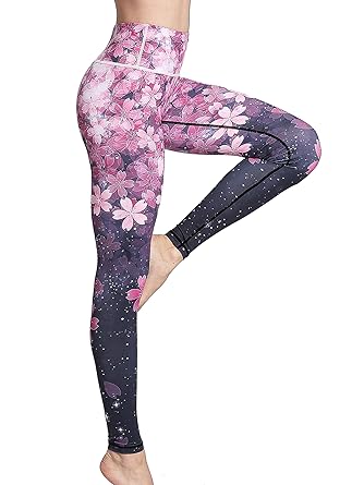 FLYILY Damen Sport Leggings Printed Fitness Tights Hosen für Laufen Yoga Workout