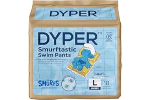 DYPER Smurftastic Baby Swim Diapers, Hypoallergenic Plant-Based Disposable Swim Diapers | Eco-Friendly & Absorbent Swimming Diapers for Babies, Size L (18 Count)
