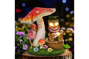 CFFOWNUG Solar Tiki Outdoor Statues: 8.3'' Funny Tiki Bar Decor with Solar Light Outside Decoration for Lawn Yard Patio Garden Gifts for Housewarming (Mushrooms)