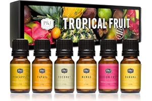 P&J Trading Tropical Fruit Set of 6 Fragrance Oils - Pineapple, Papaya, Coconut, Mango, Passion Fruit, Banana Scented Oils for Candle Making, Soap Making Supplies, Diffuser Oils